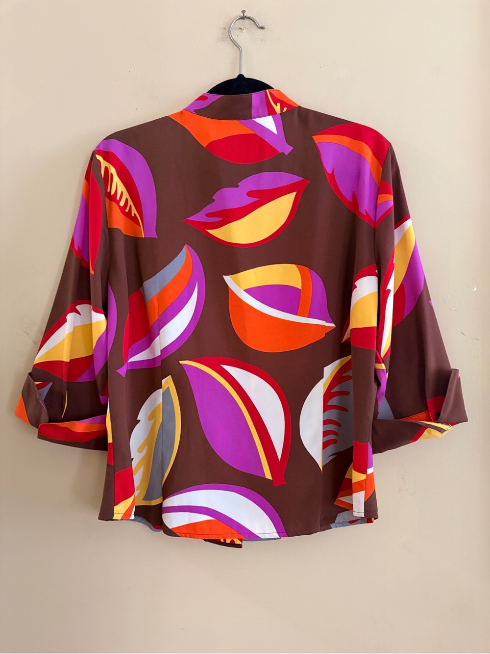 Vintage 90s Brown Abstract Floral Button-Down Shirt by Kathy Che size 14 - Picture 2 of 5